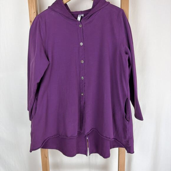 Kleen Jackets & Blazers - NWT Kleen Wine 100% Cotton High-Low Button Hoodie Jacket Tunic #0806 LG